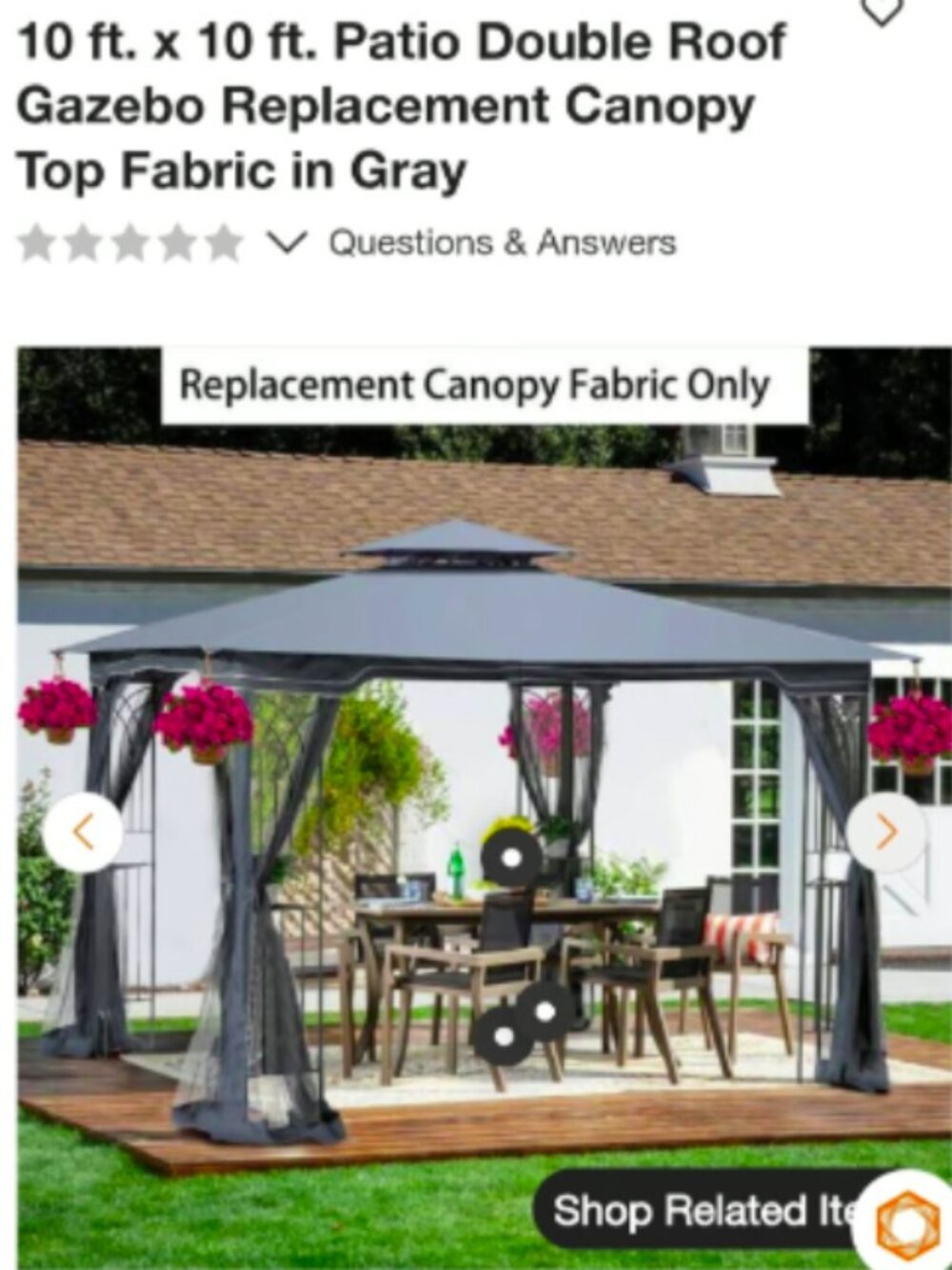 10 ft. x 10 ft. Patio Double Roof Gazebo Replacement Canopy Top Fabric in Gray